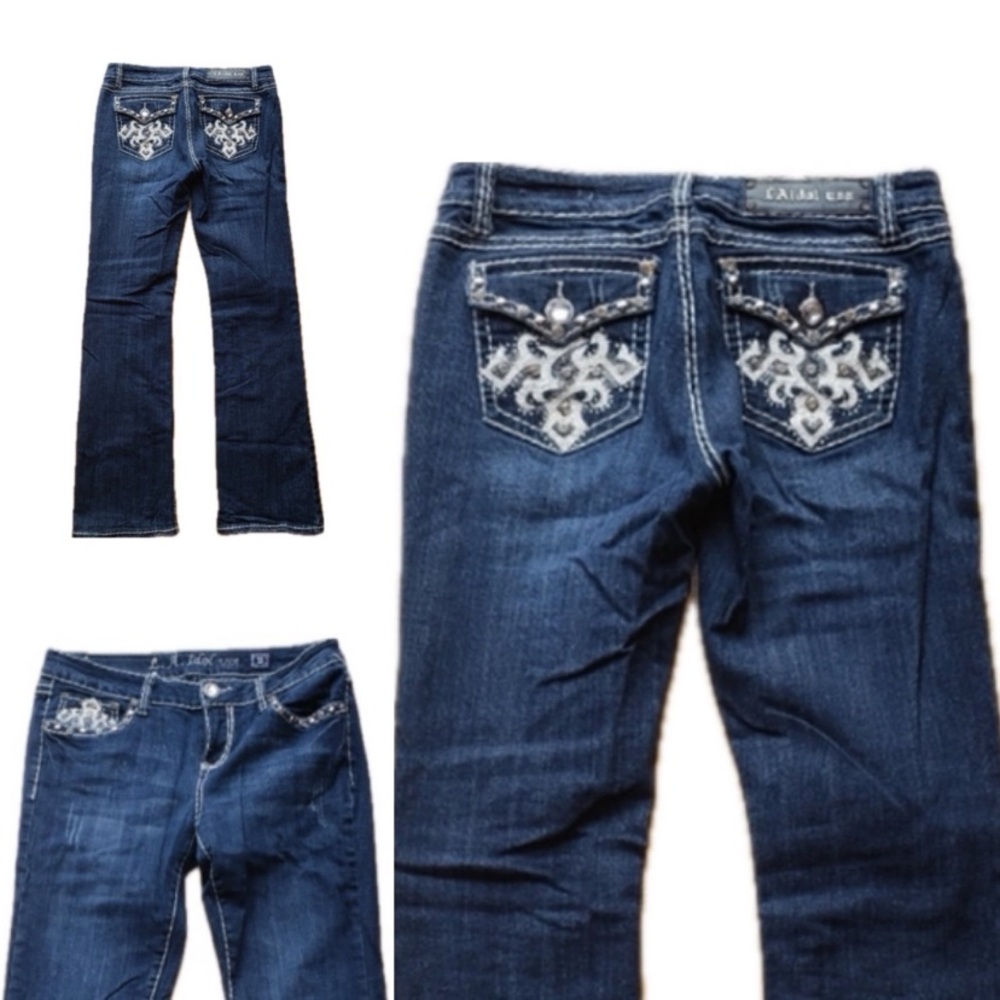LA IDOL bejeweled flap pockets Sz 11/33
